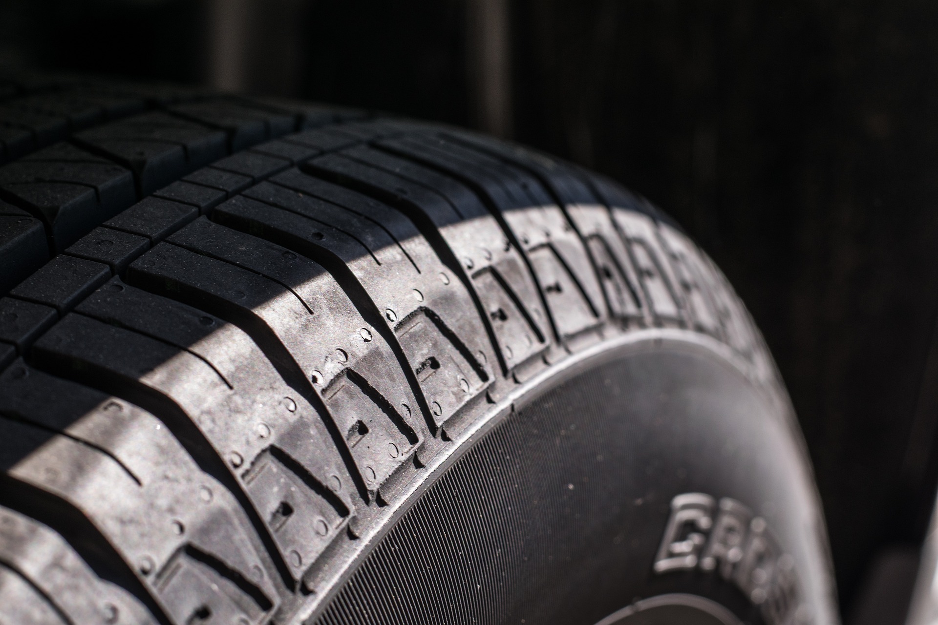 A close up of a car tire