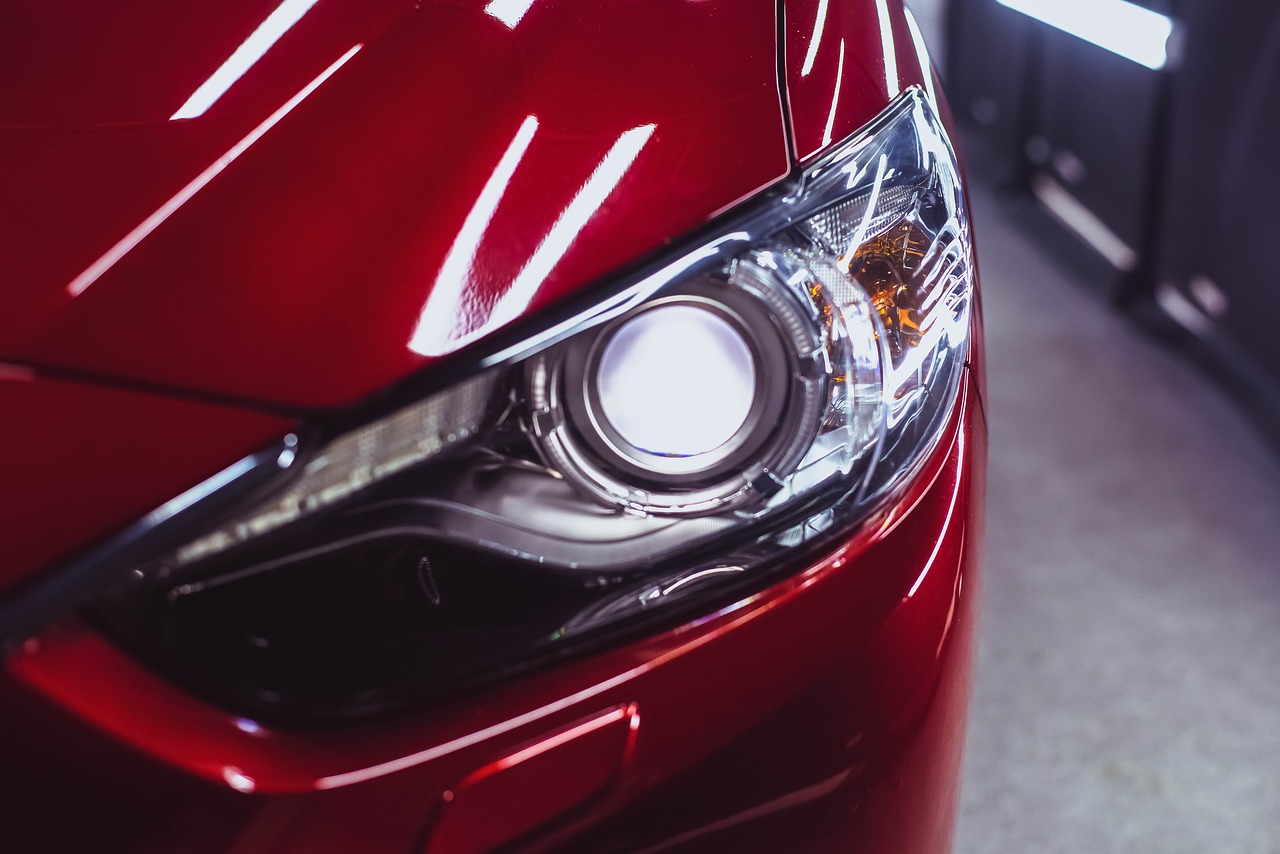 A red car headlight