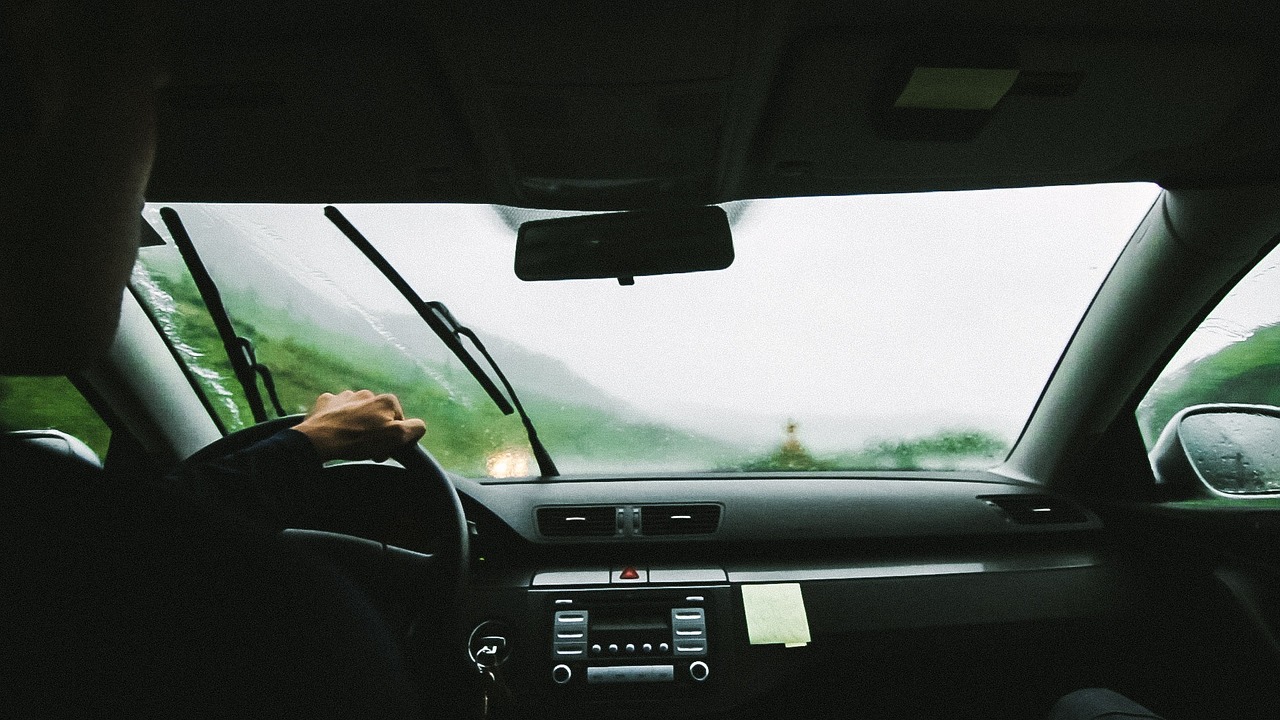 A person driving in the rain's dashboard