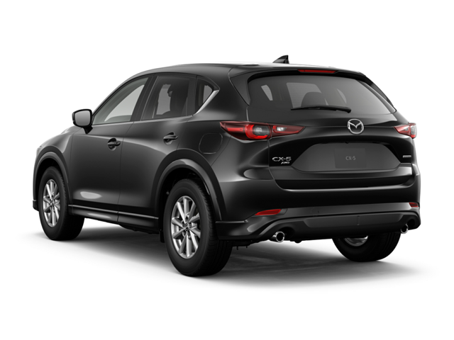 A black Mazda CX-5 parked in a white background