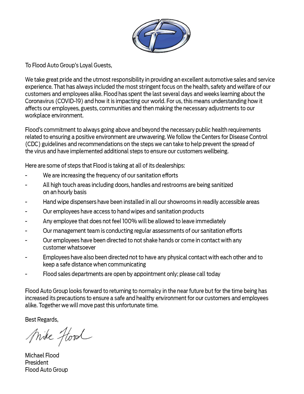 Flood's COVID-19 policy